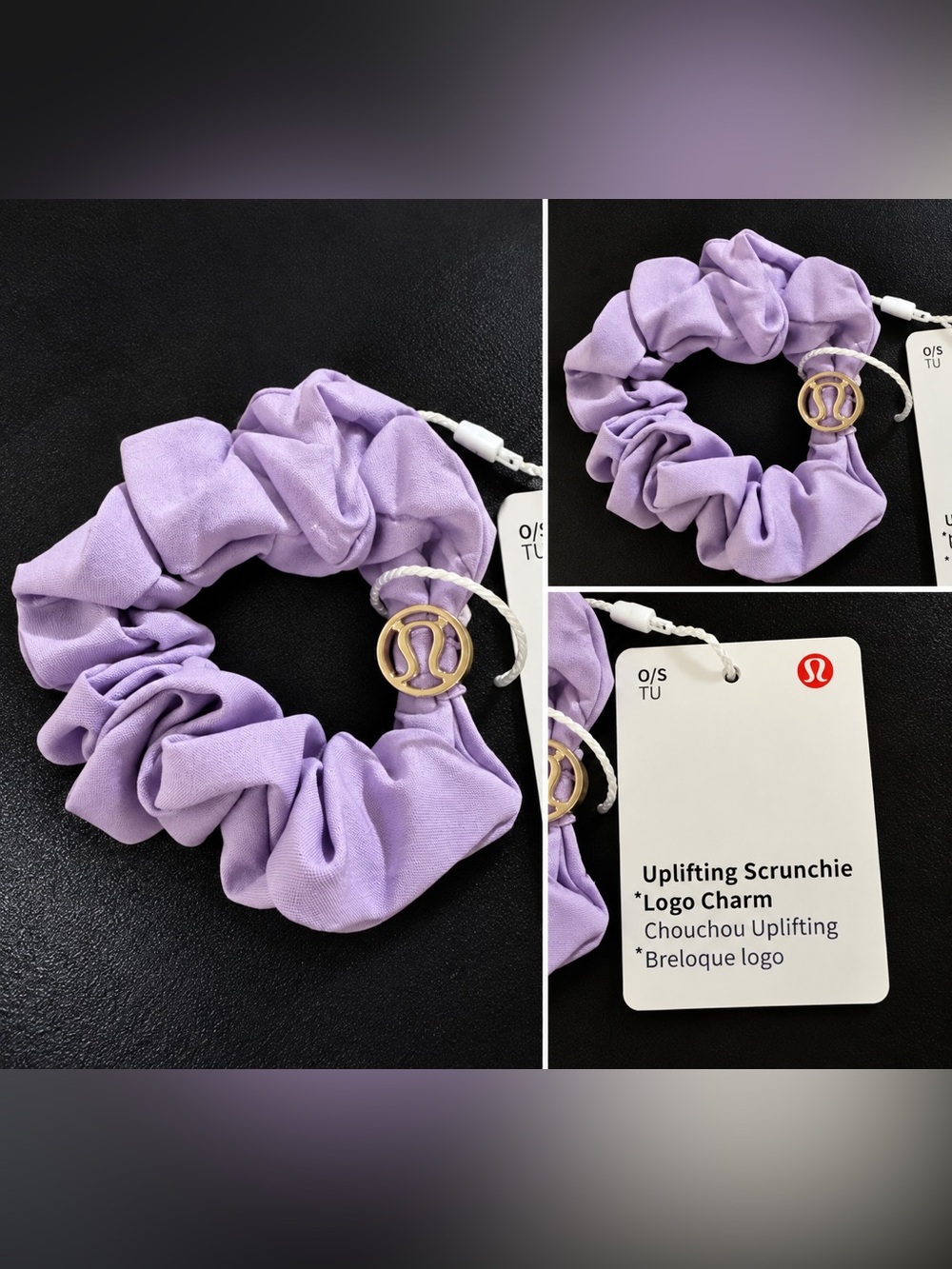 lululemon athletica Uplifting dark Lavender Scrunchie with Logo Charm